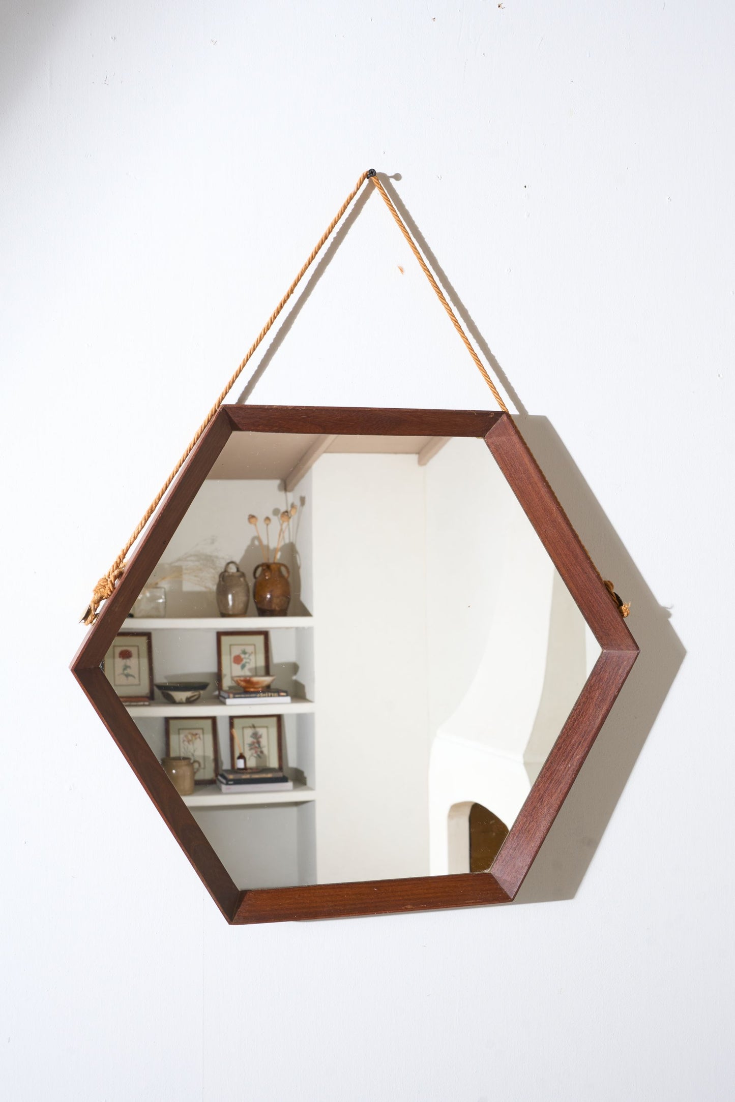 Mid 20th century Solid teak Hexagonal mirror - No3
