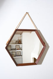 Mid 20th century Solid teak Hexagonal mirror - No3 - TallBoy Interiors
