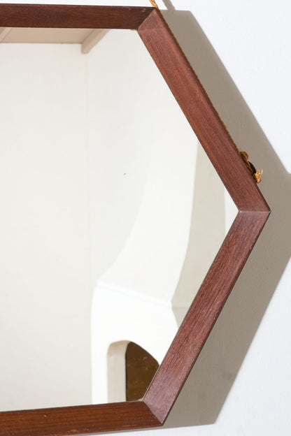 Mid 20th century Solid teak Hexagonal mirror - No3