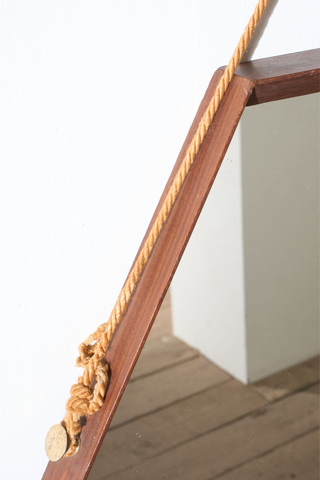 Mid 20th century Solid teak Hexagonal mirror - No3