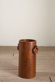 Mid 20th century French Brutalist solid teak barrel stick stand - TallBoy Interiors