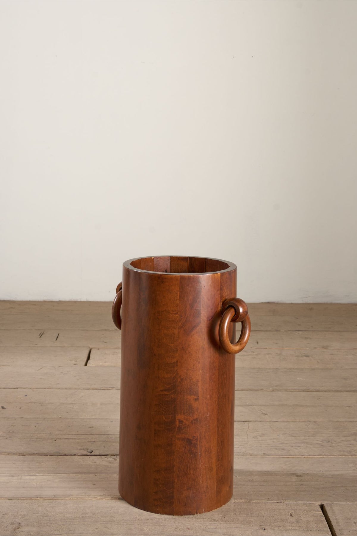 Mid 20th century French Brutalist solid teak barrel stick stand - TallBoy Interiors