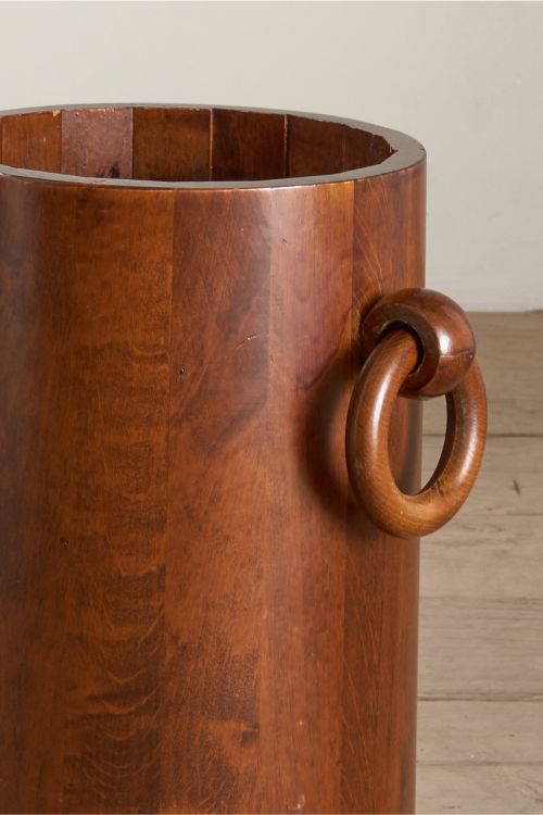 Mid 20th century French Brutalist solid teak barrel stick stand - TallBoy Interiors