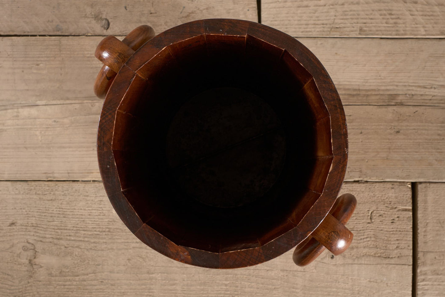 Mid 20th century French Brutalist solid teak barrel stick stand