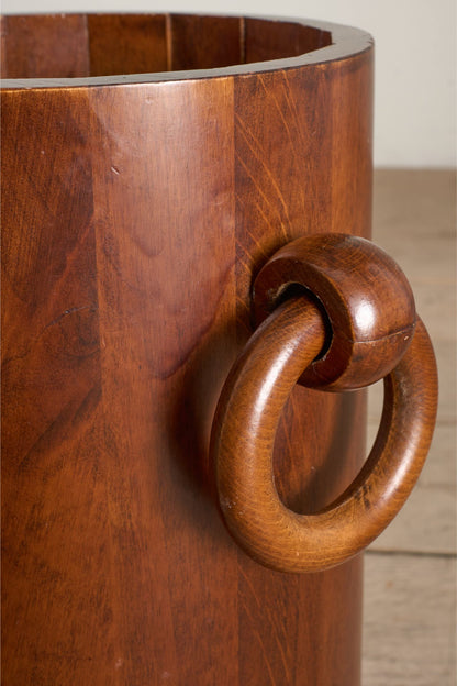 Mid 20th century French Brutalist solid teak barrel stick stand