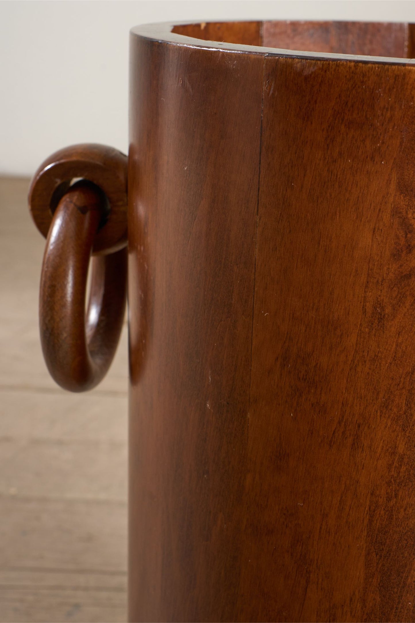 Mid 20th century French Brutalist solid teak barrel stick stand