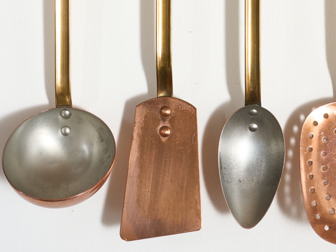 19th century Copper and Brass kitchen utensils