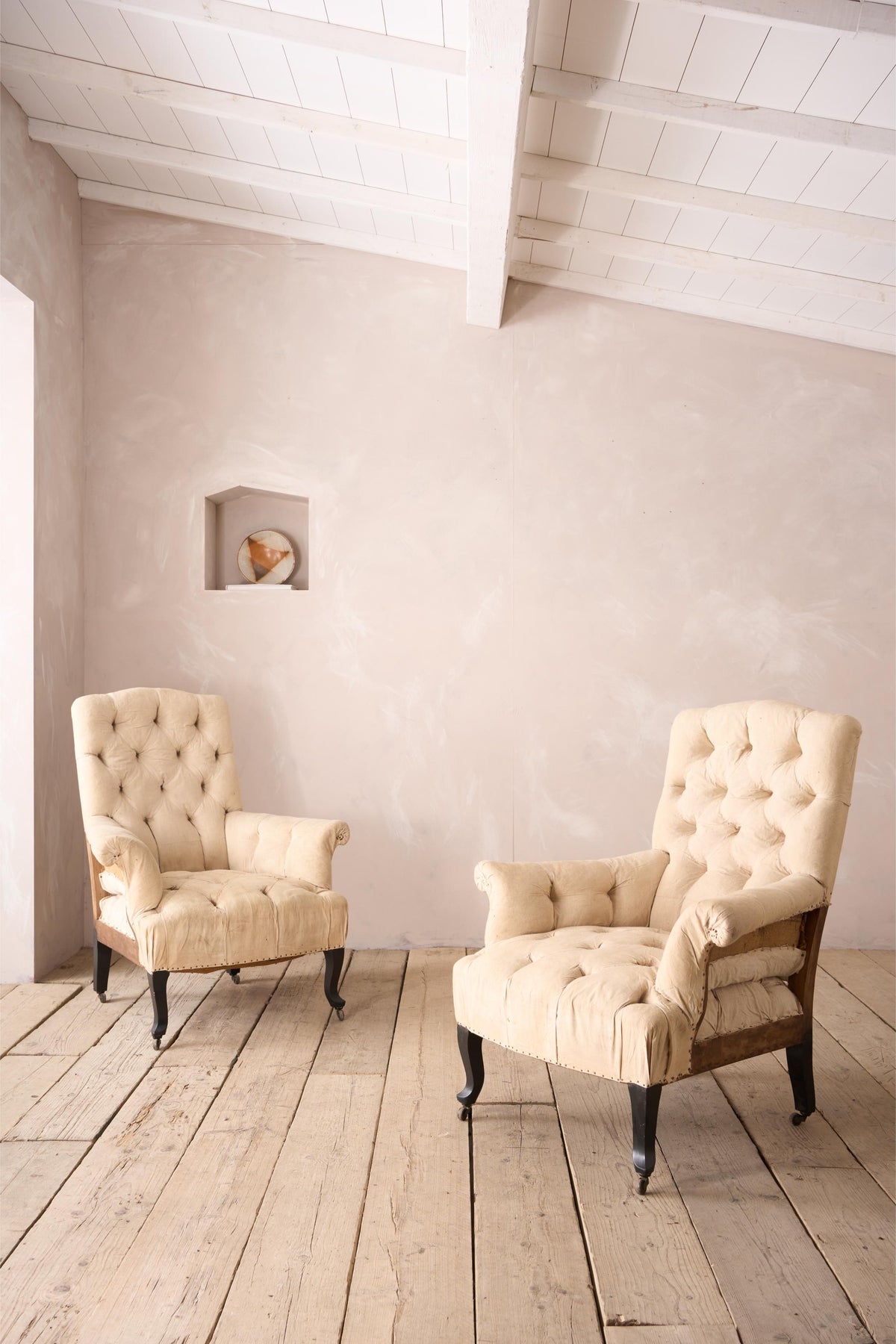 Pair of Napoleon III buttoned back and seat armchairs - TallBoy Interiors