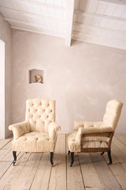 Pair of Napoleon III buttoned back and seat armchairs - TallBoy Interiors