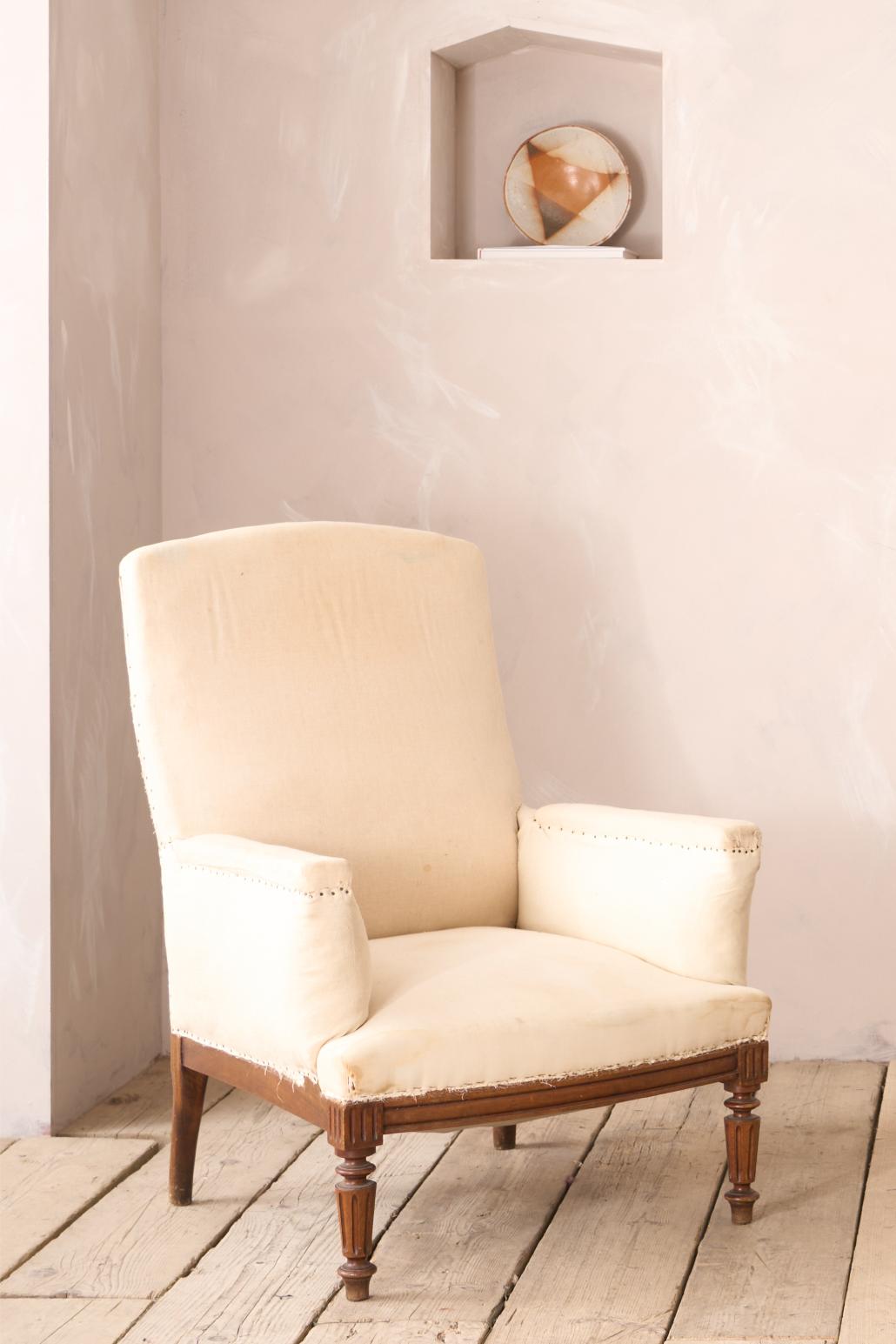 Pair of Unusual French square back armchairs with carved frames - TallBoy Interiors