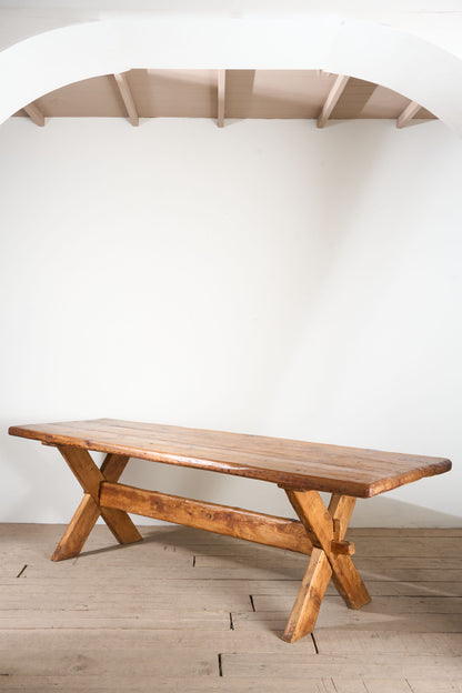 19th Century waney edged pine X frame tavern table - TallBoy Interiors