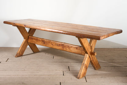 19th Century waney edged pine X frame tavern table - TallBoy Interiors