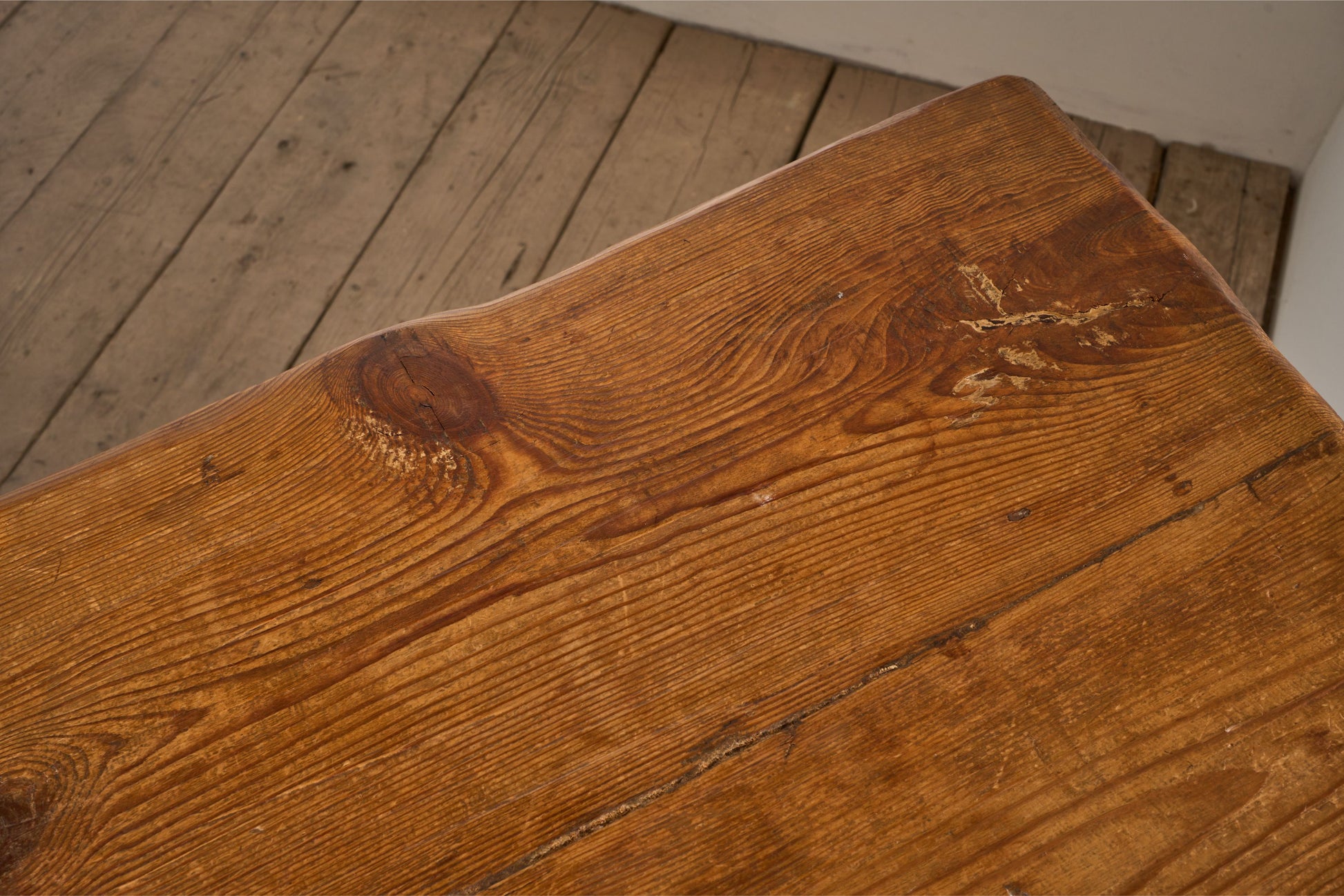19th Century waney edged pine X frame tavern table - TallBoy Interiors