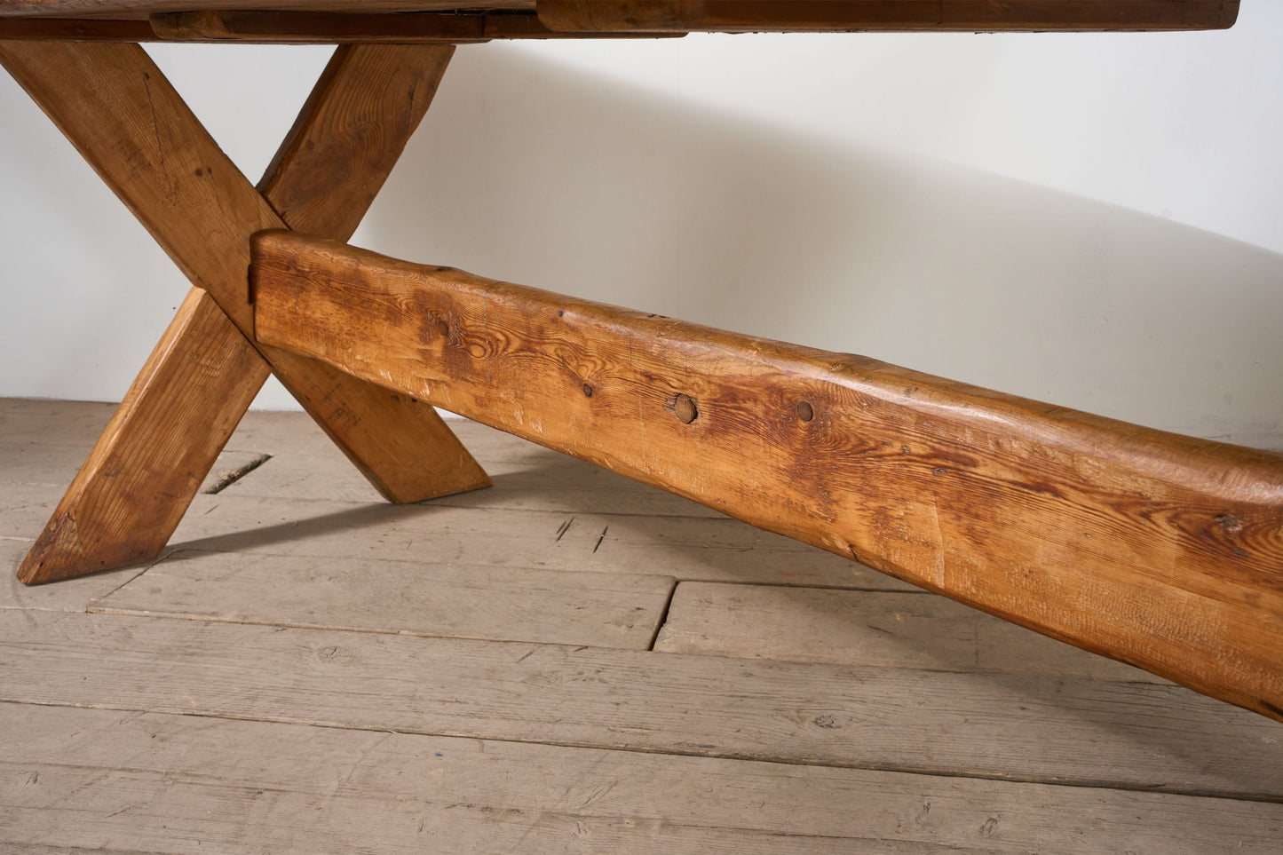 19th Century waney edged pine X frame tavern table - TallBoy Interiors