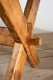 19th Century waney edged pine X frame tavern table - TallBoy Interiors