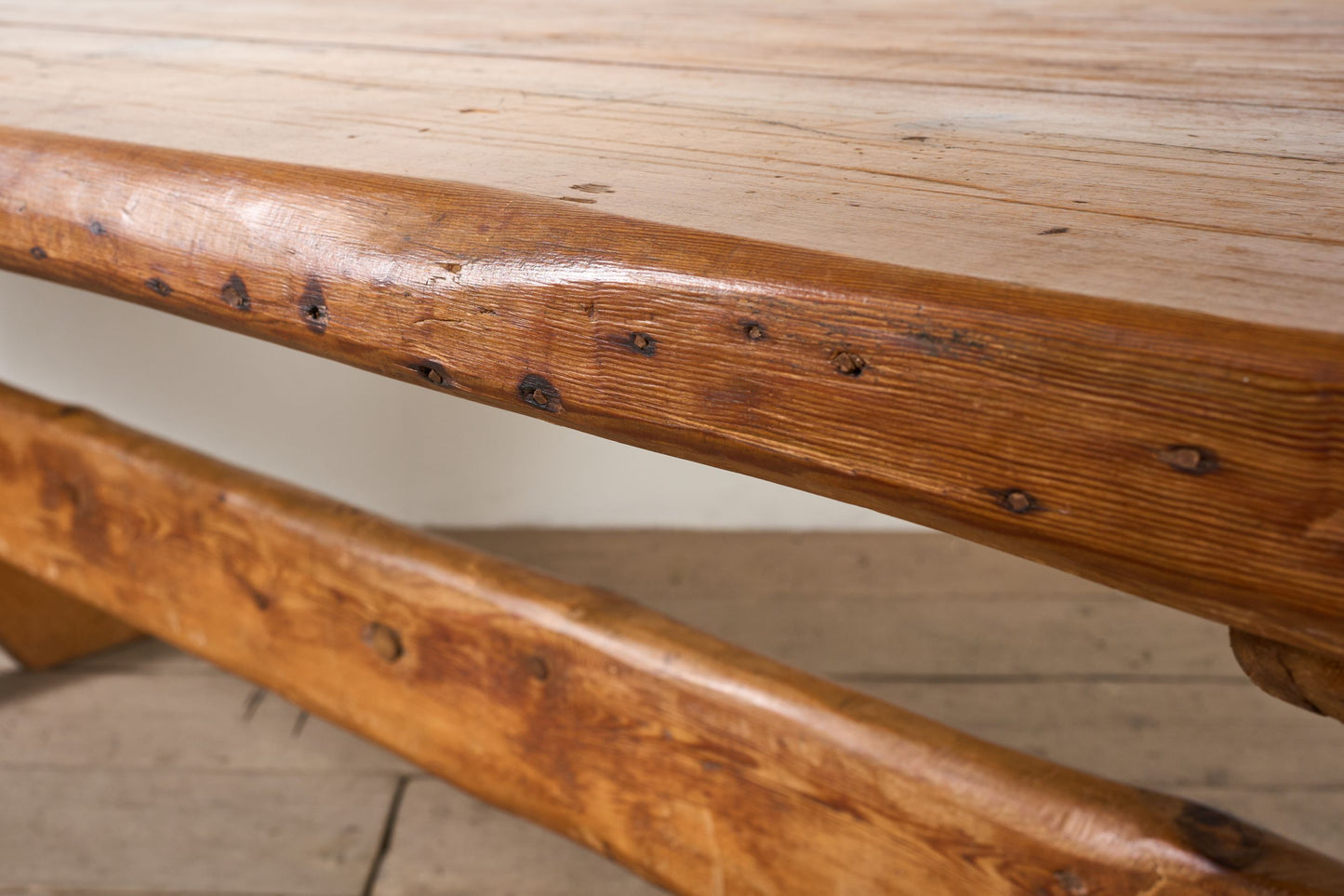 19th Century waney edged pine X frame tavern table - TallBoy Interiors