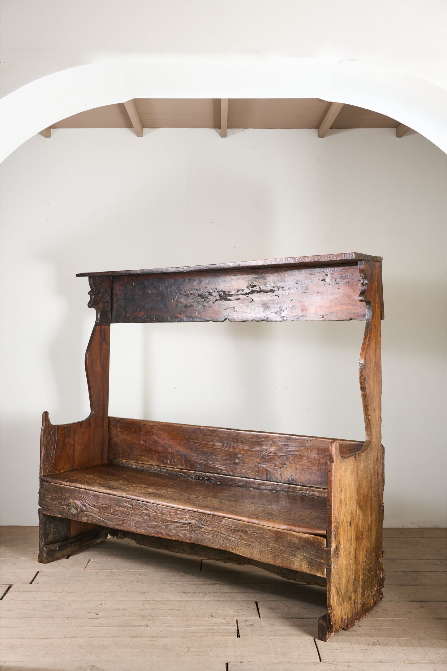 18th Century Folk art canopied Spanish settle - TallBoy Interiors