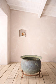 Large 19th century verdigris copper vat on iron stand - TallBoy Interiors