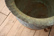 Large 19th century verdigris copper vat on iron stand - TallBoy Interiors