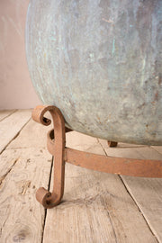 Large 19th century verdigris copper vat on iron stand - TallBoy Interiors