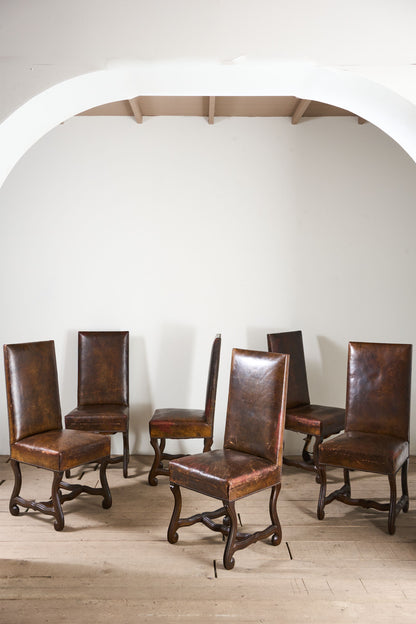 Set of 6 19th century Spanish leather dining chairs - TallBoy Interiors