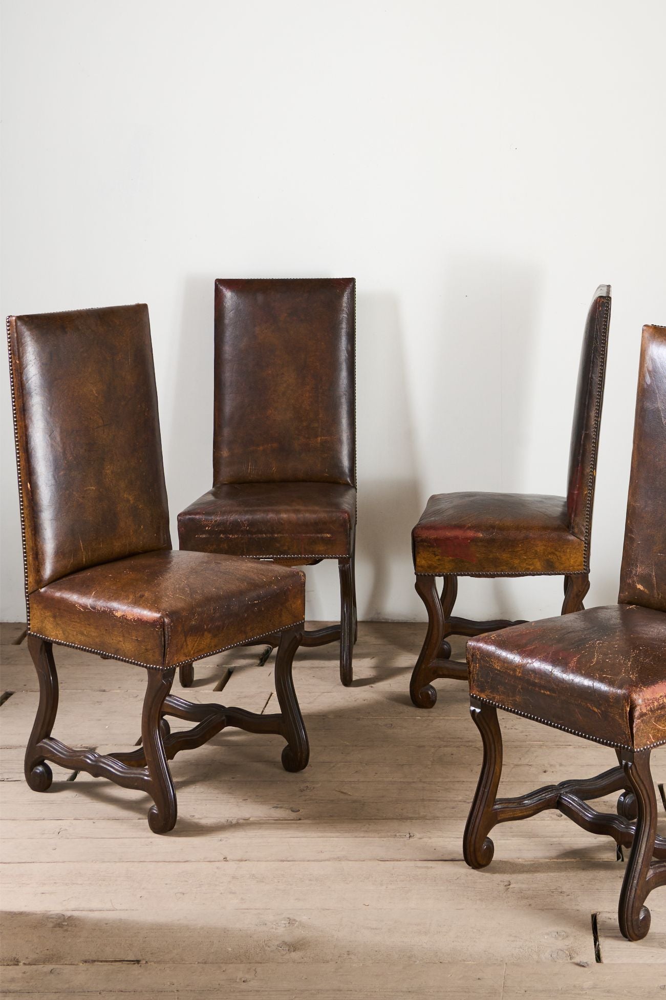 Set of 6 19th century Spanish leather dining chairs - TallBoy Interiors