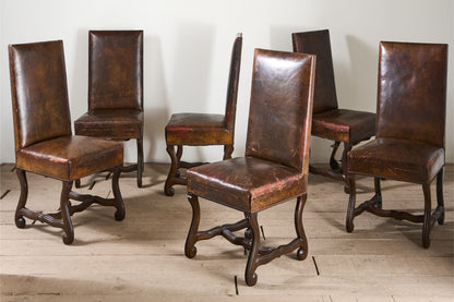 Set of 6 19th century Spanish leather dining chairs - TallBoy Interiors