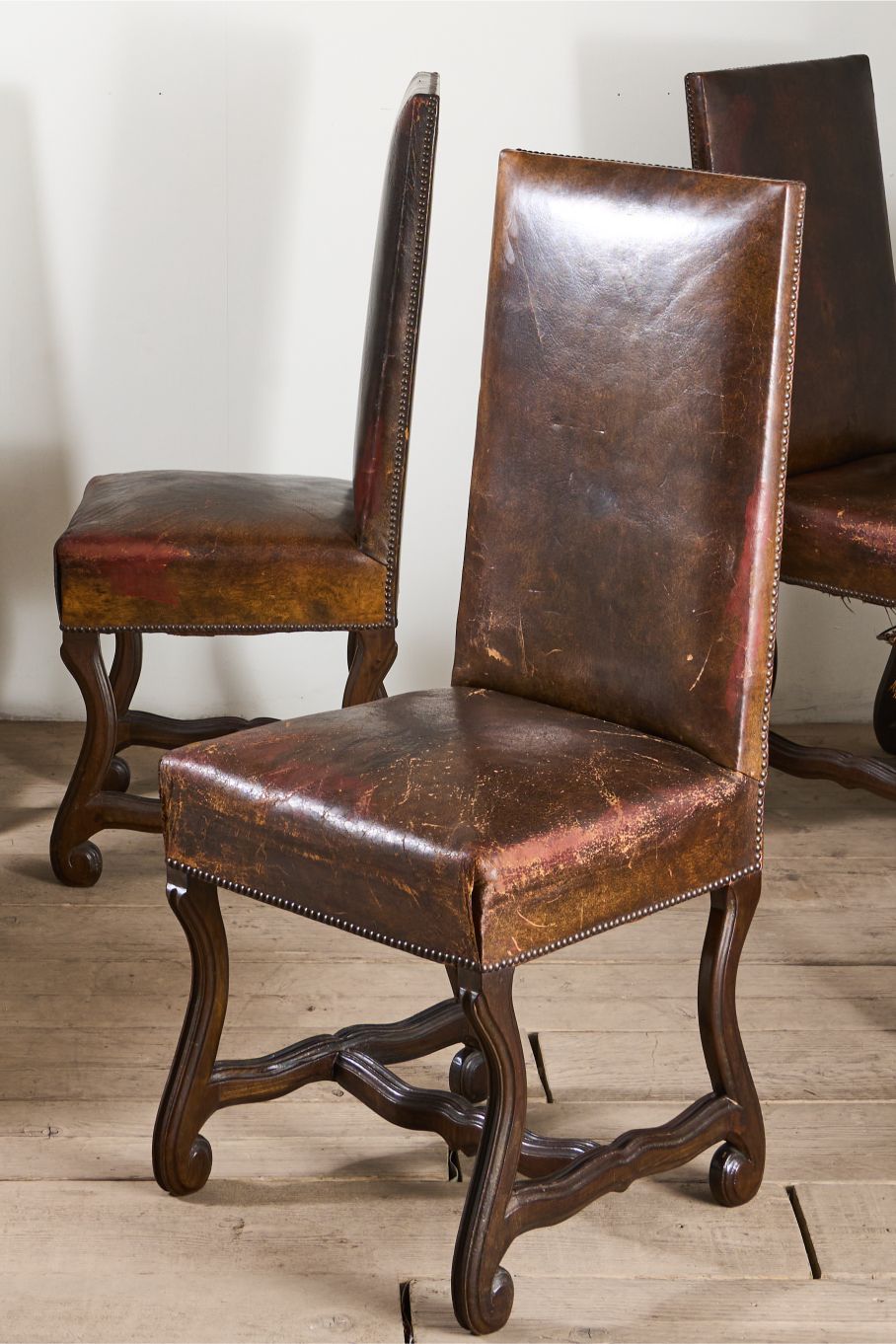 Set of 6 19th century Spanish leather dining chairs - TallBoy Interiors