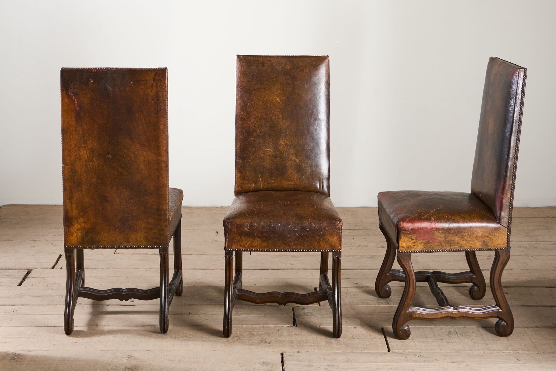 Set of 6 19th century Spanish leather dining chairs - TallBoy Interiors