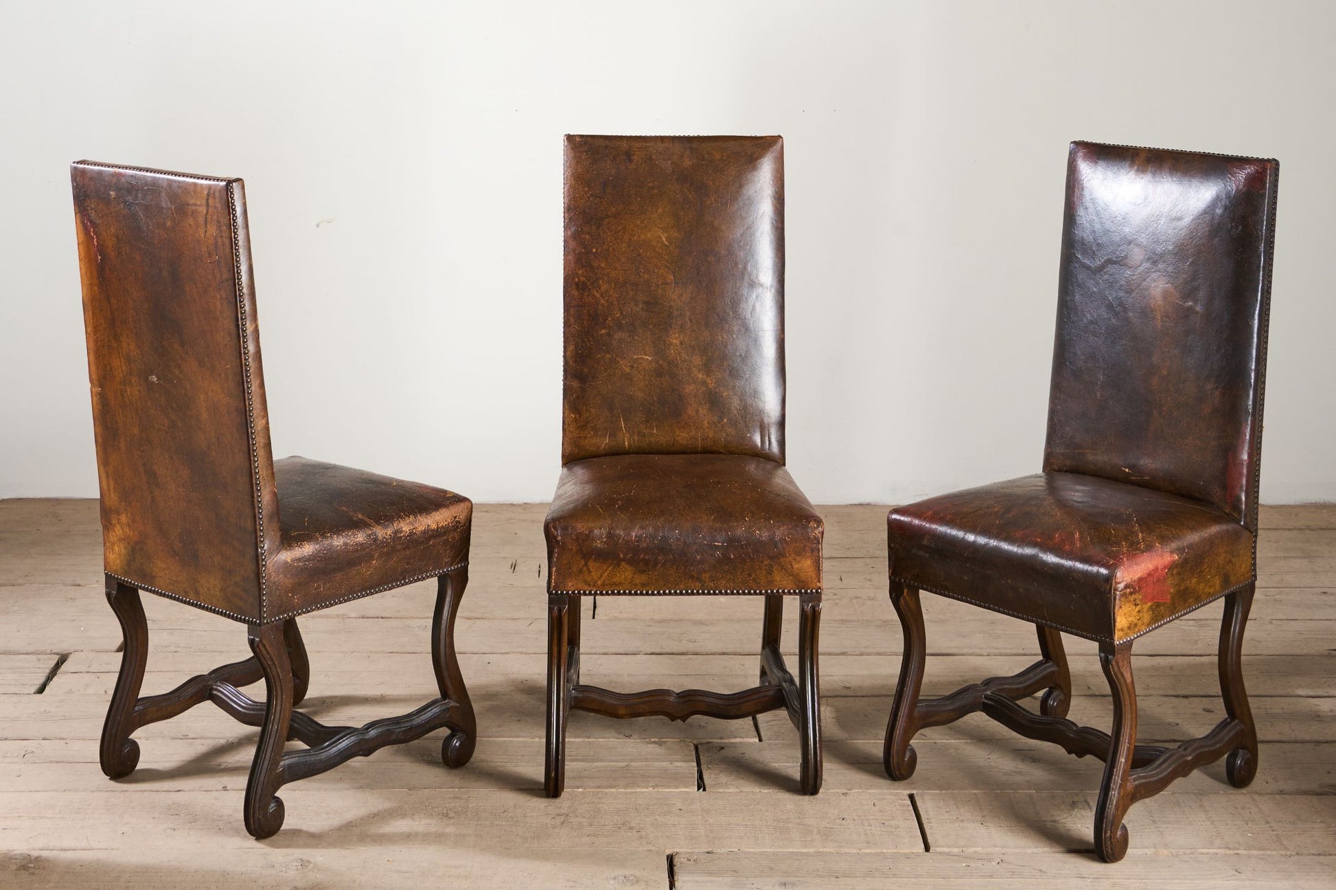 Set of 6 19th century Spanish leather dining chairs - TallBoy Interiors