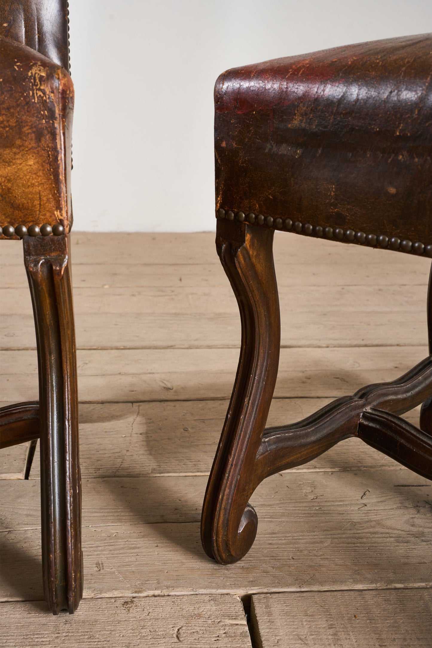 Set of 6 19th century Spanish leather dining chairs - TallBoy Interiors