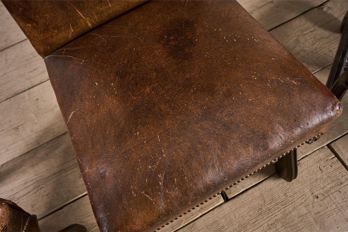 Set of 6 19th century Spanish leather dining chairs - TallBoy Interiors