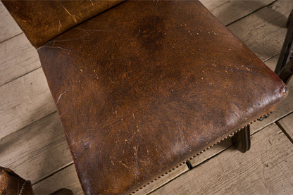 Set of 6 19th century Spanish leather dining chairs - TallBoy Interiors