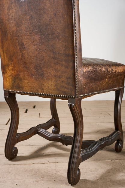 Set of 6 19th century Spanish leather dining chairs - TallBoy Interiors