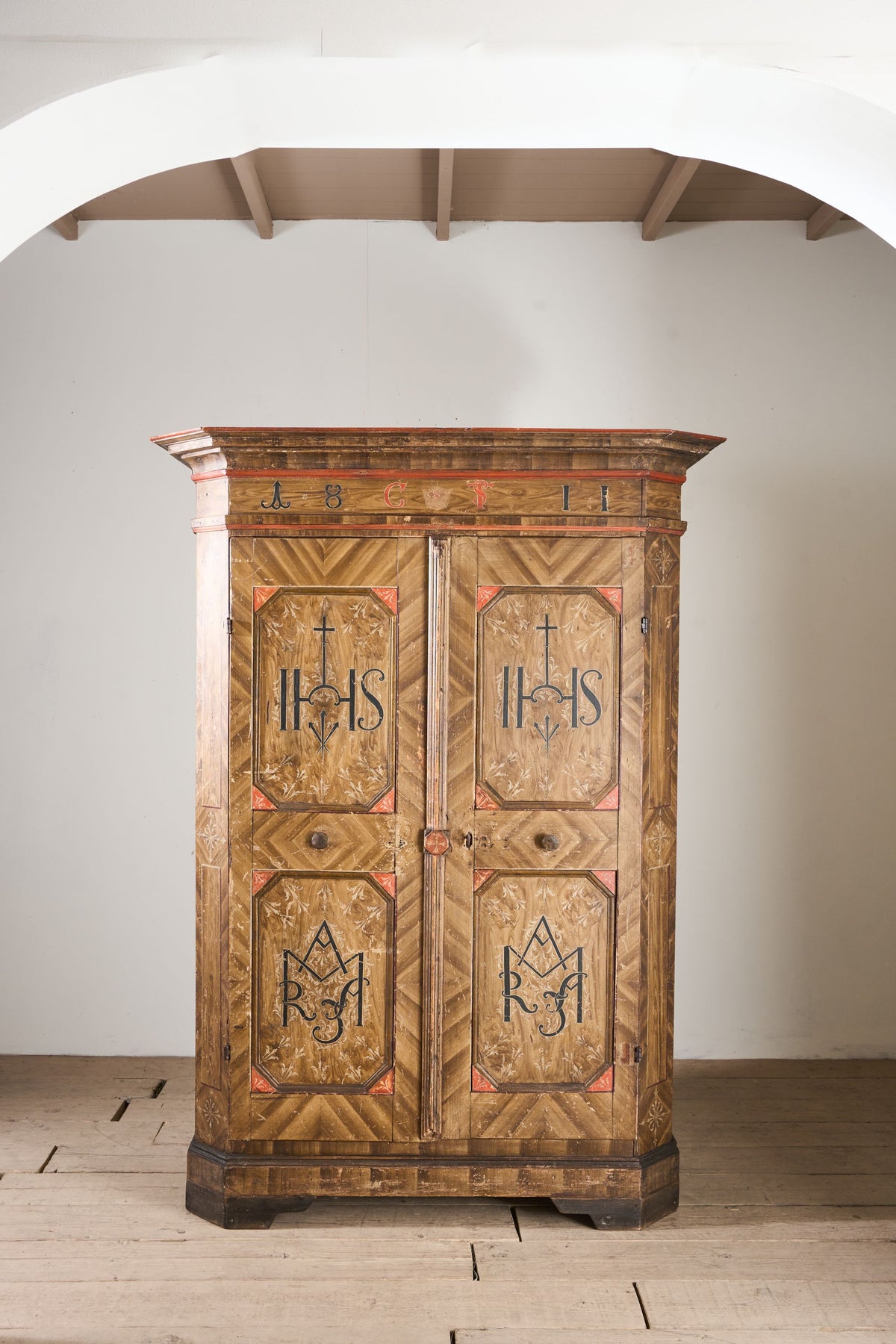 19th Century Italian painted Marriage cupboard - TallBoy Interiors