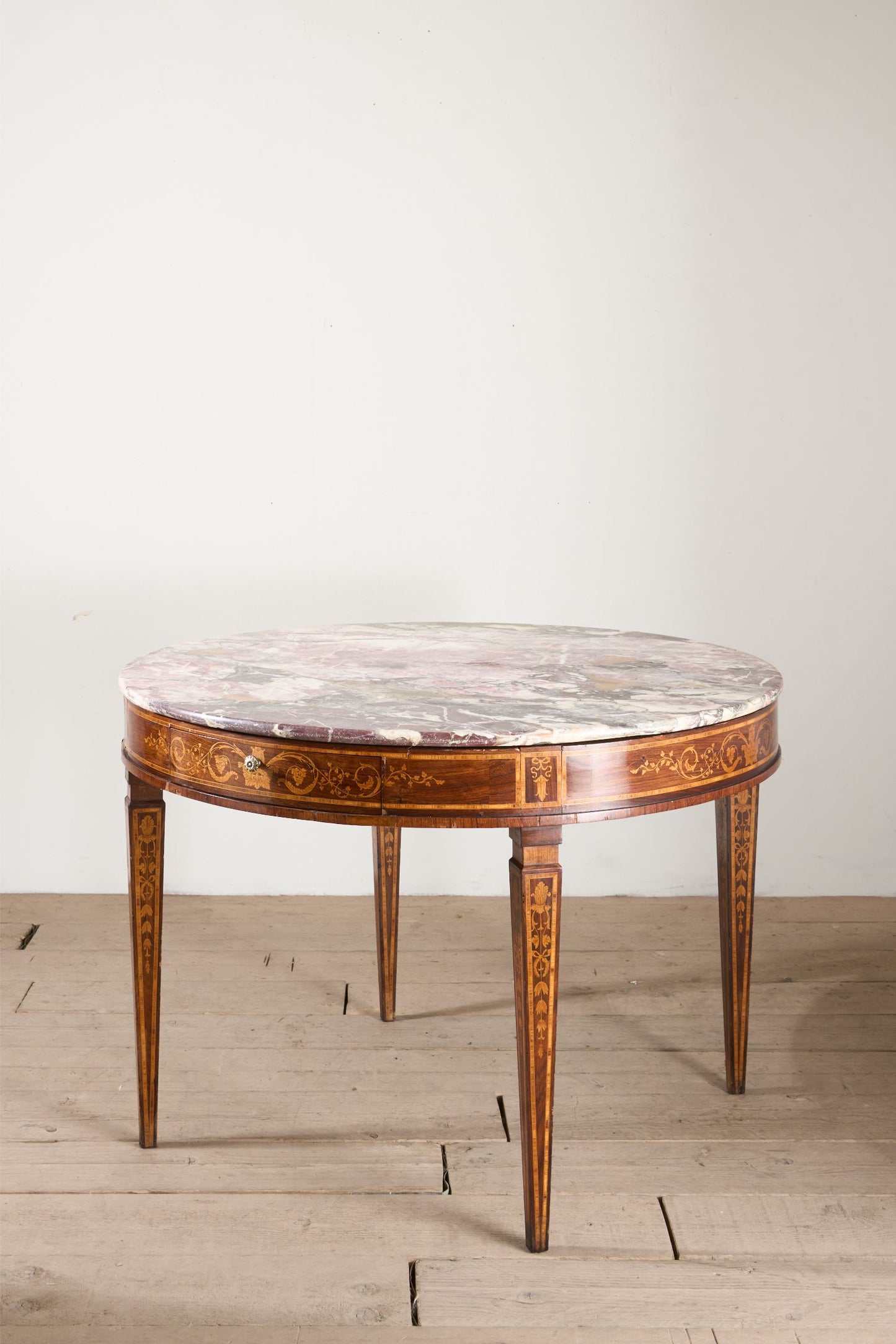 Large 19th Century Inlaid Italian circular table with purple marble - TallBoy Interiors