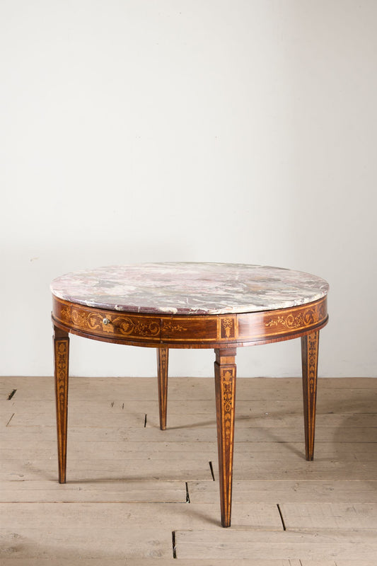 Large 19th Century Inlaid Italian circular table with purple marble - TallBoy Interiors