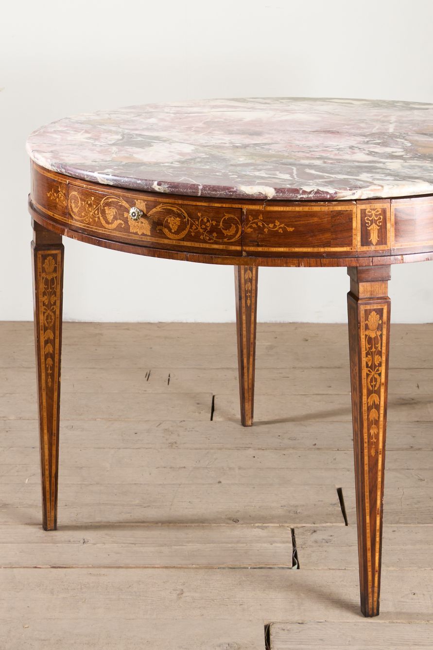 Large 19th Century Inlaid Italian circular table with purple marble - TallBoy Interiors