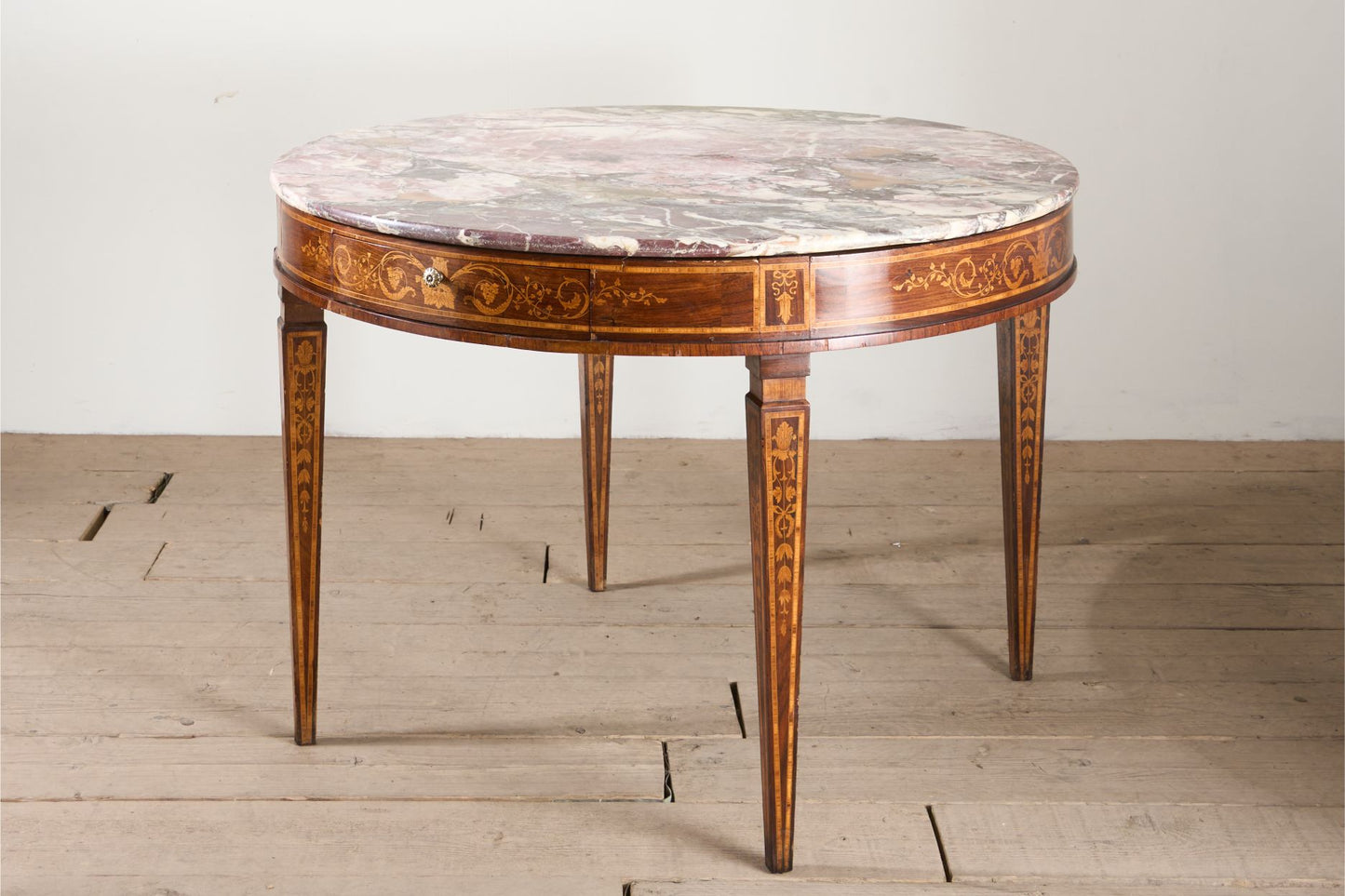 Large 19th Century Inlaid Italian circular table with purple marble - TallBoy Interiors