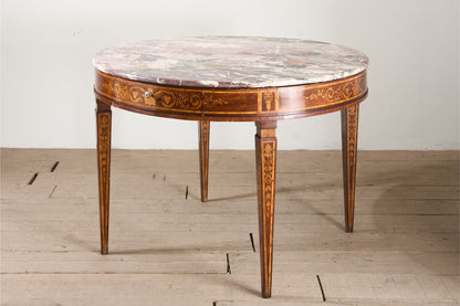 Large 19th Century Inlaid Italian circular table with purple marble - TallBoy Interiors