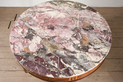 Large 19th Century Inlaid Italian circular table with purple marble - TallBoy Interiors