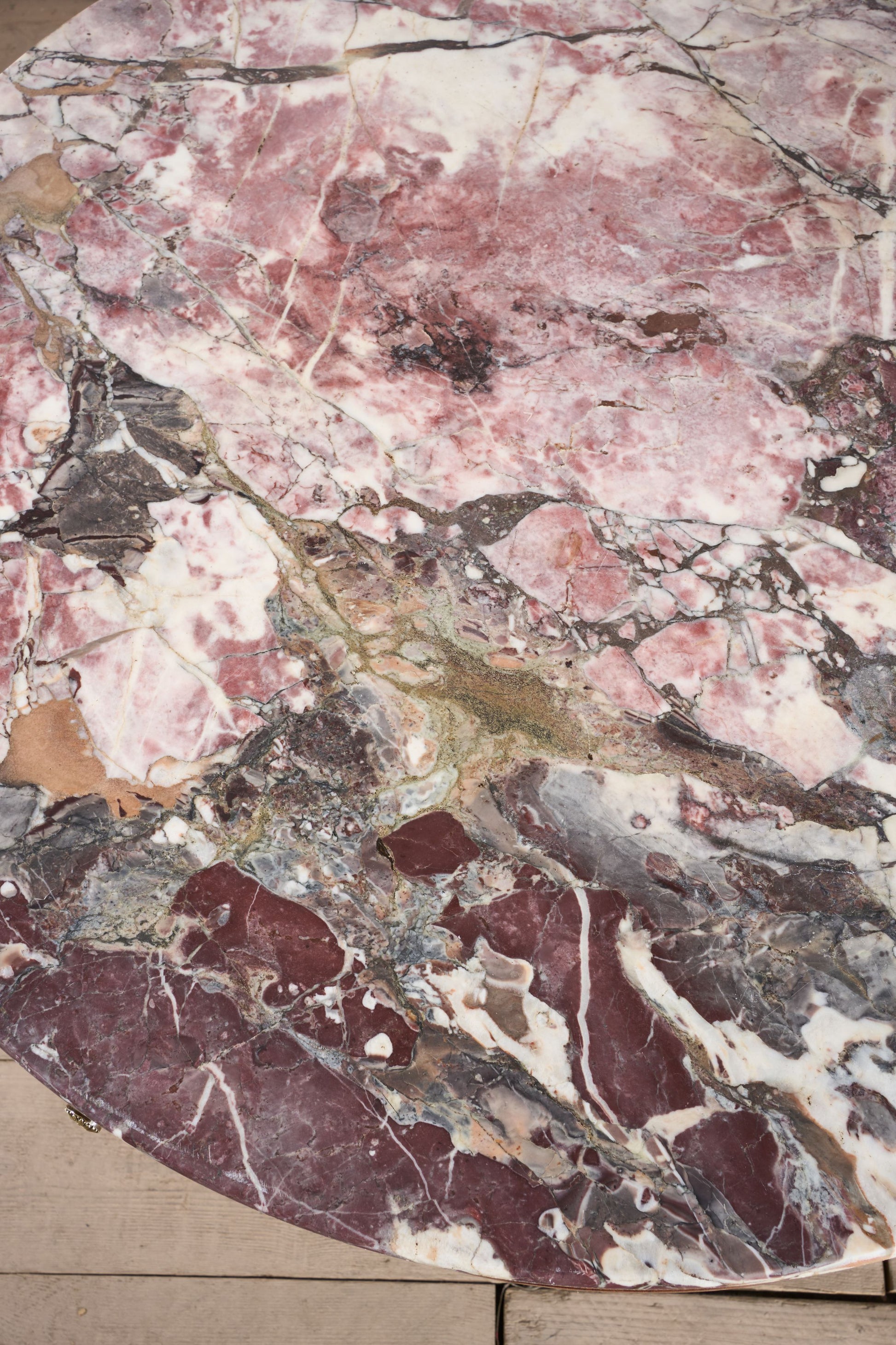Large 19th Century Inlaid Italian circular table with purple marble - TallBoy Interiors