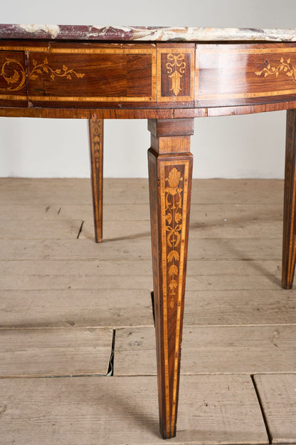 Large 19th Century Inlaid Italian circular table with purple marble - TallBoy Interiors