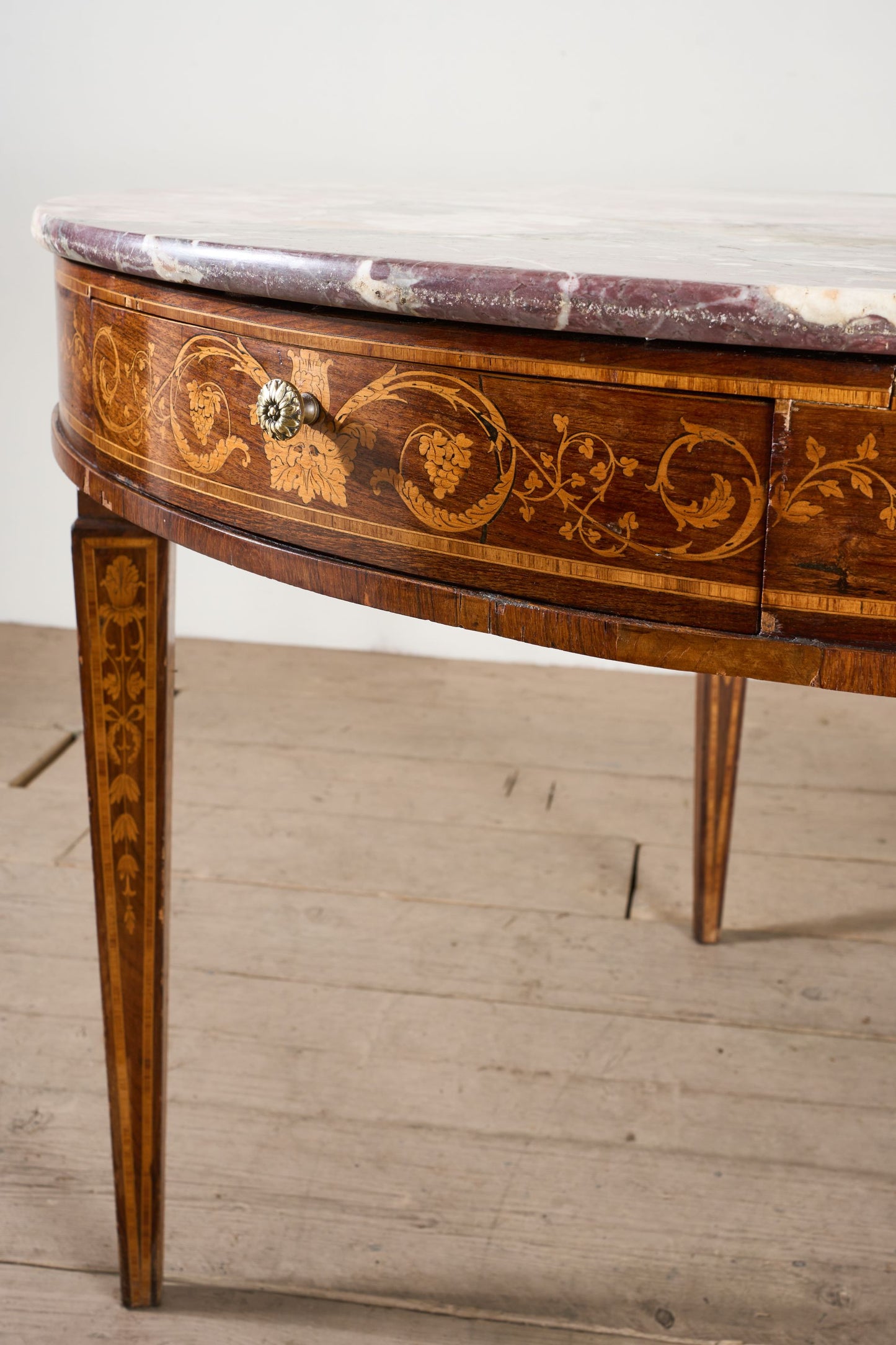 Large 19th Century Inlaid Italian circular table with purple marble - TallBoy Interiors