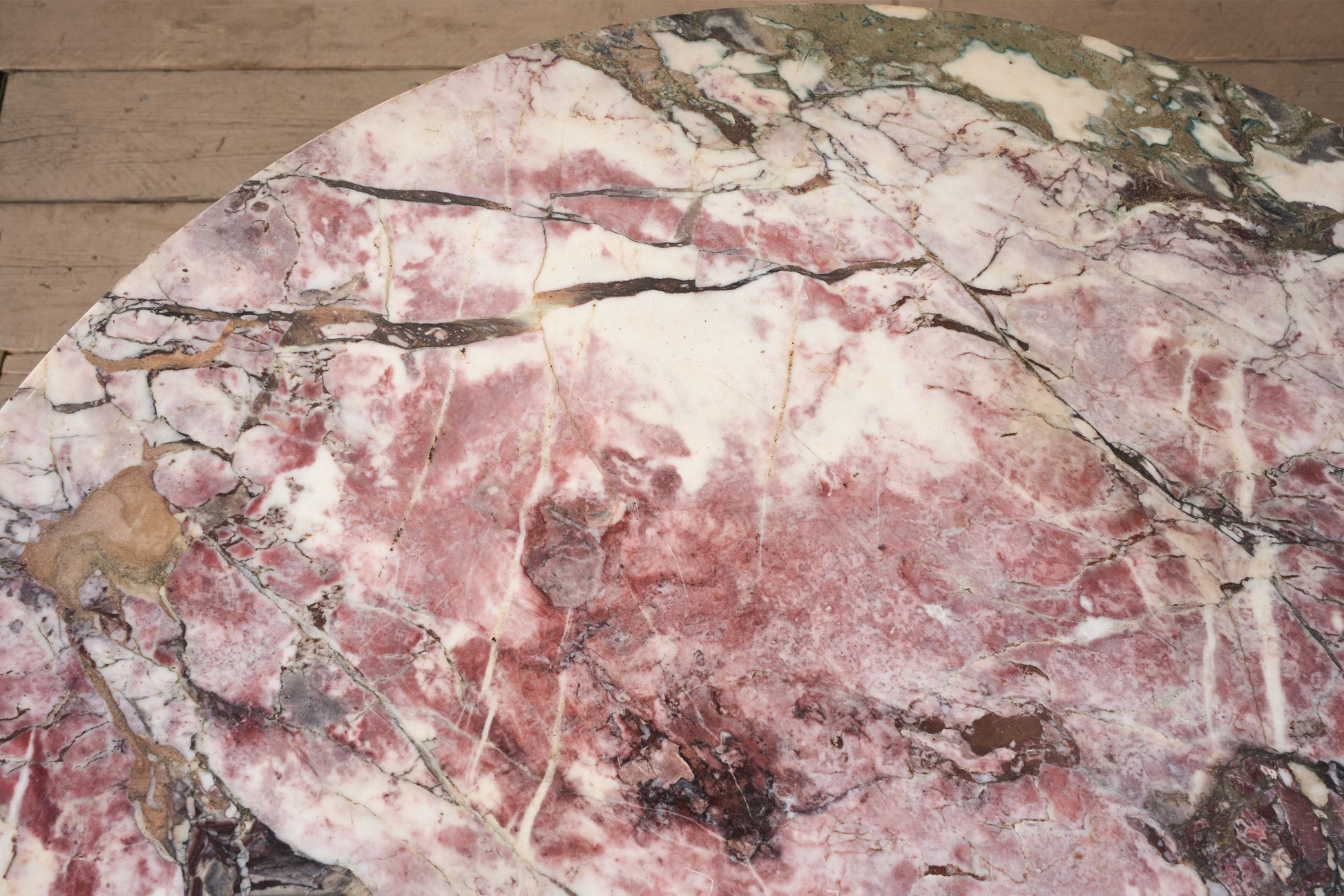 Large 19th Century Inlaid Italian circular table with purple marble - TallBoy Interiors