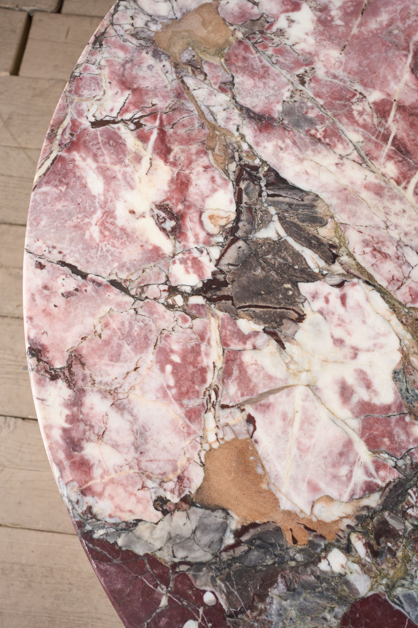 Large 19th Century Inlaid Italian circular table with purple marble - TallBoy Interiors