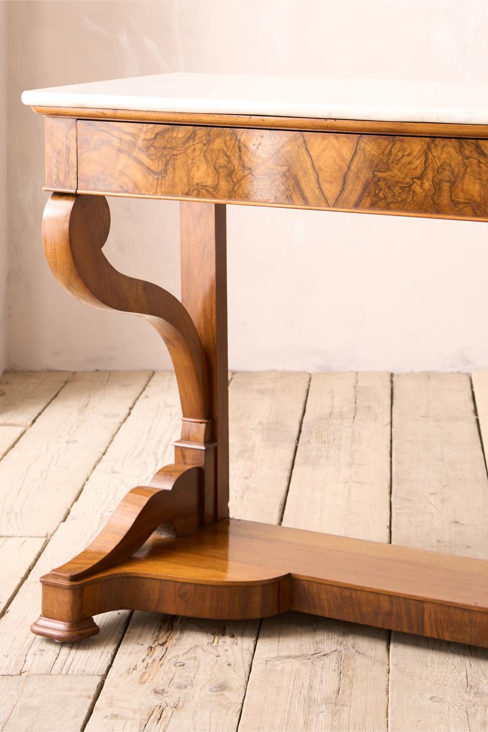 19th century walnut and white marble console table