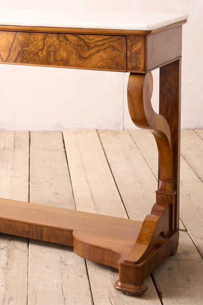 19th century walnut and white marble console table