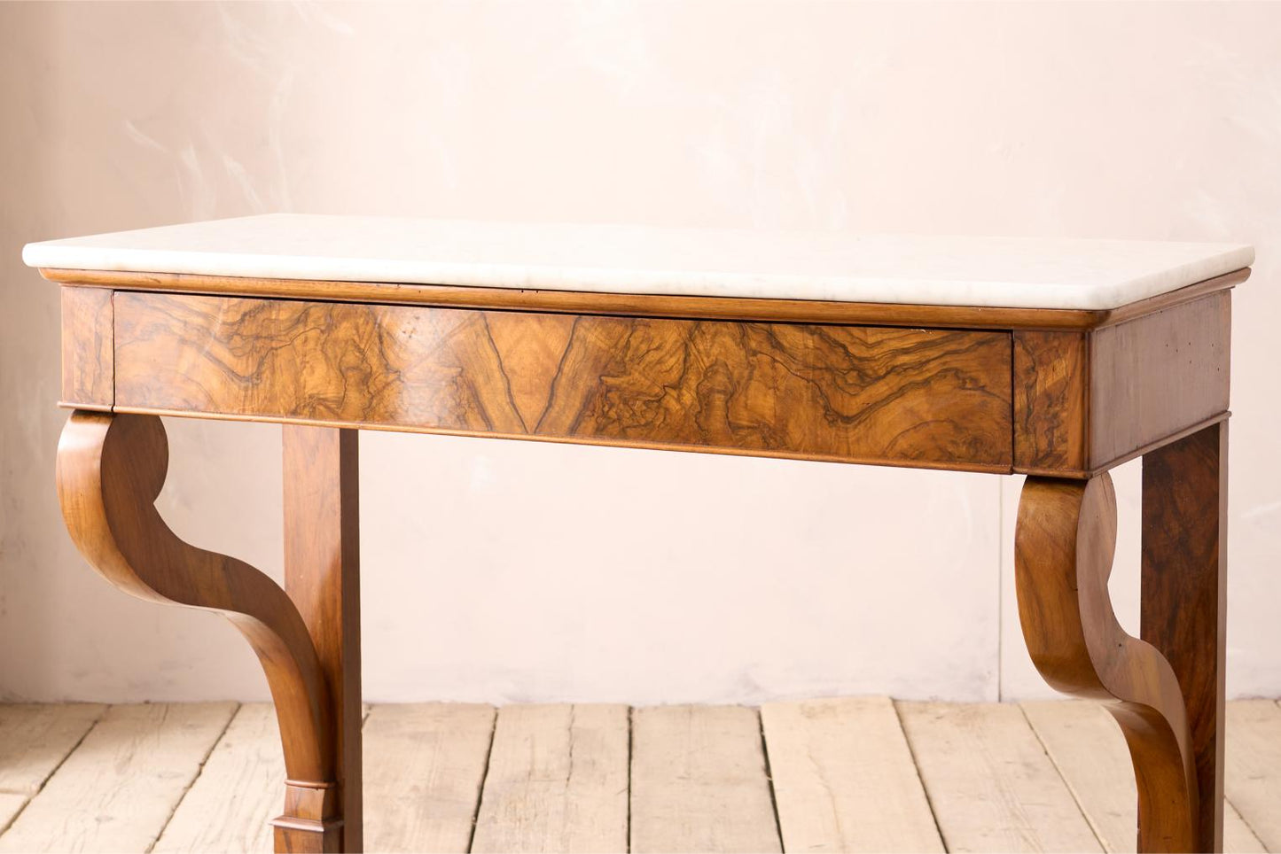 19th century walnut and white marble console table