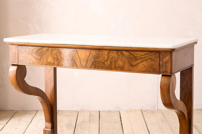 19th century walnut and white marble console table